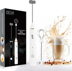 Delm Milk Frother Electric USB Stainless Steel Accessory - Frother Wand Foam Maker for Lattes - Milk Frother Handheld for Cappuccino, Frappe, Matcha, Hot Chocolate - Frother for Coffee (white)
