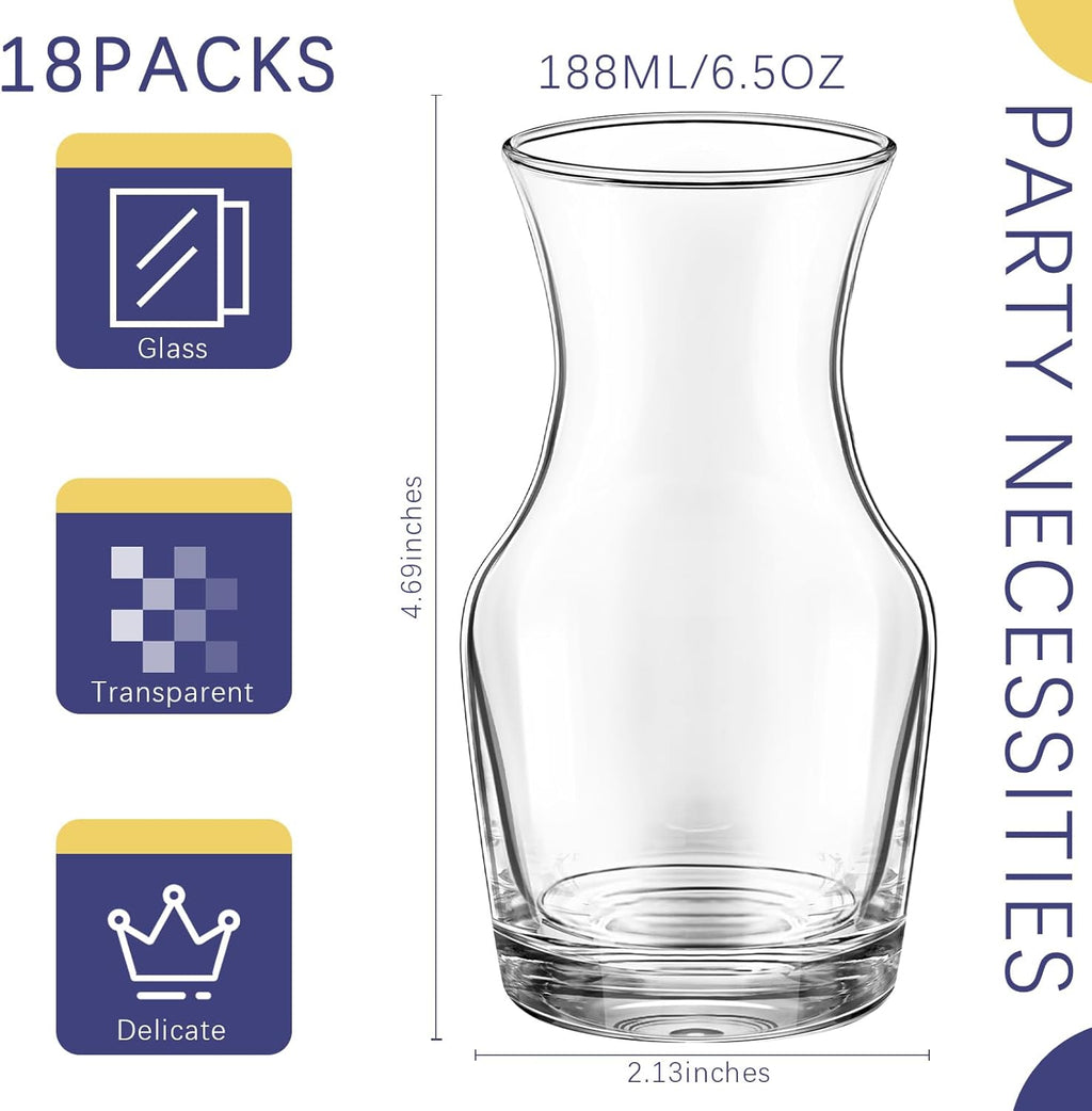 18 Pack Single Serving Wine Carafe Glass Small Mini Carafe Individual Wine Refill Decanter for Dinner Parties Tastings Bars Restaurants (6.5 oz)