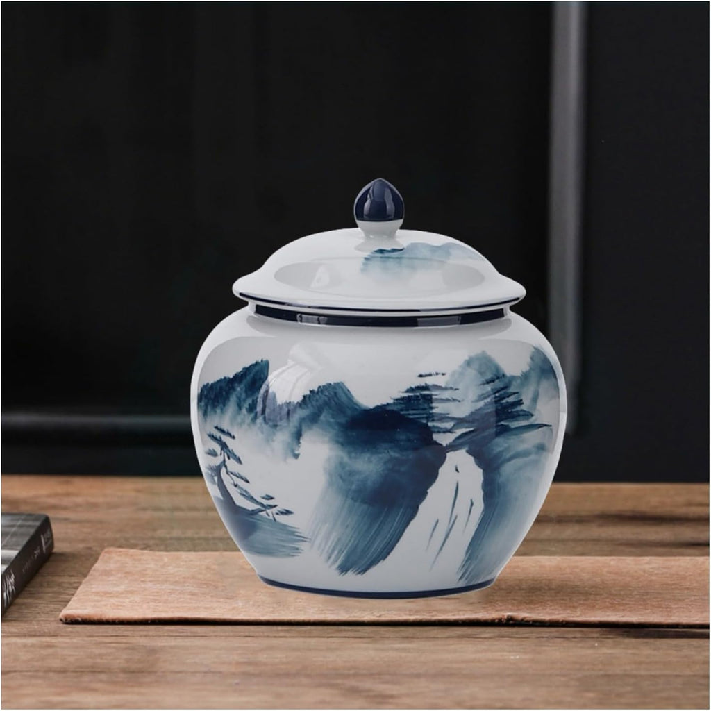 5 inches Ginger jar Lid- blue mountain decorative Ceramic Ginger jar vase with Lid， chinoiserie gift small jars for Home decor/jewelry/Tea/coffee beans/Storage