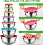 Mixing Bowls with Lids for Kitchen - 26 PCS Stainless Steel Nesting Colorful Mixing Bowls Set for Baking,Mixing,Serving & Prepping,Size 5, 3.7, 2.8, 2.3, 1.7, 1.1, 0.7QT,11 Cooking Utensils