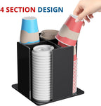 Cup and Lid Holder, 4 Compartment, Square | Rotating Coffee Cup Dispenser Lid Carousel for Restaurant, Buffet, Coffee Station, Bar, Countertop, Black Acrylic