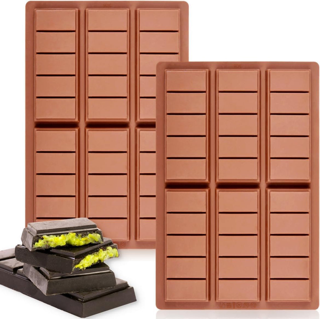 Deep Silicone Chocolate Bar Mold 2-Pack Break-Apart Design with 5 Snap Sections for Pistachio, Middle Eastern Desserts & Custom Candy Bars - Non-Stick, Food-Grade, Reusable Baking Molds