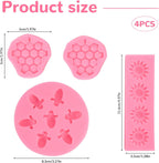4 Pcs Bumble Bee Silicone Molds Kit with Honeycomb, Bee and Sunflower, Fondant, Chocolate, Cupcake, Cake Decorating, Candy Molds(Pink)