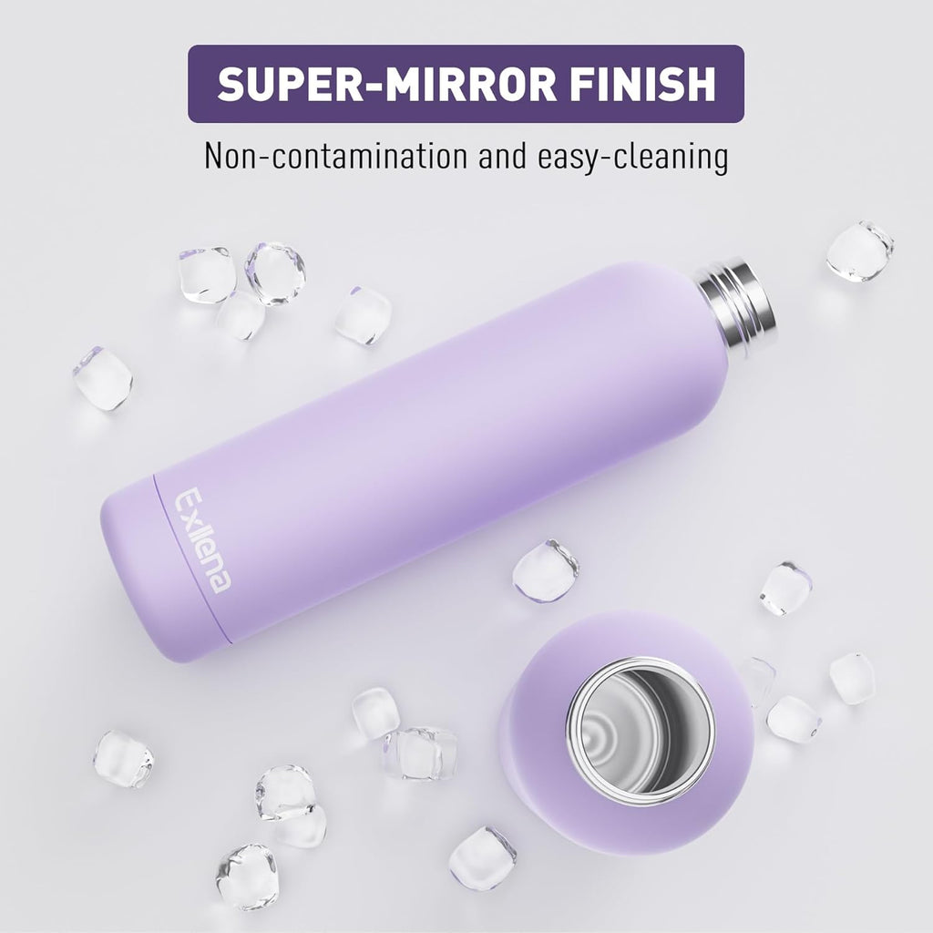 Slim Insulated Water Bottles for Travel 32oz with Clip, Double Wall Vacuum Stainless Steel Water Bottle Keeps Drinks Cold 24 Hrs/Hot 12 Hrs, 100% Leakproof, BPA Free(Purple)