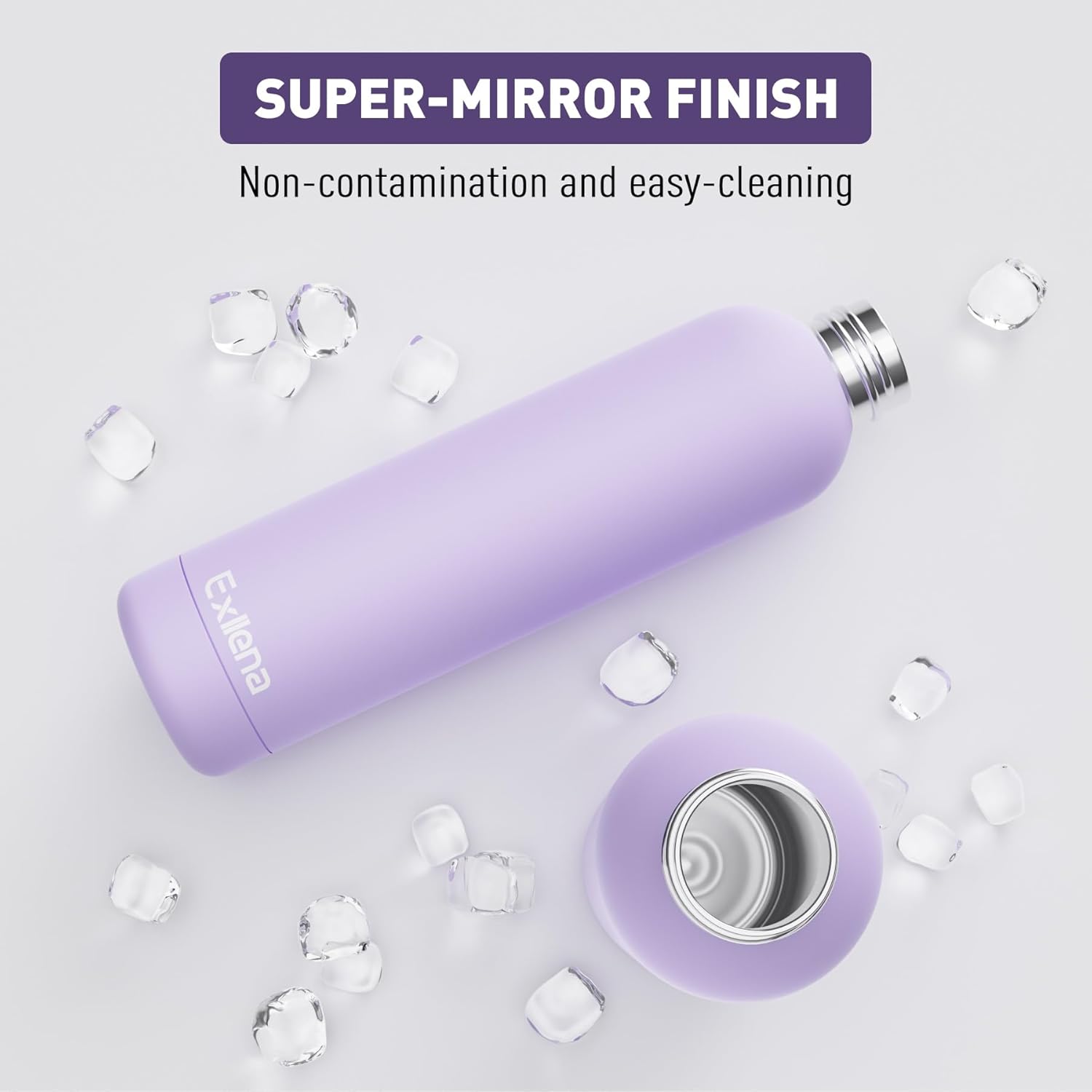 Slim Insulated Water Bottles for Travel 32oz with Clip, Double Wall Vacuum Stainless Steel Water Bottle Keeps Drinks Cold 24 Hrs/Hot 12 Hrs, 100% Leakproof, BPA Free(Purple)