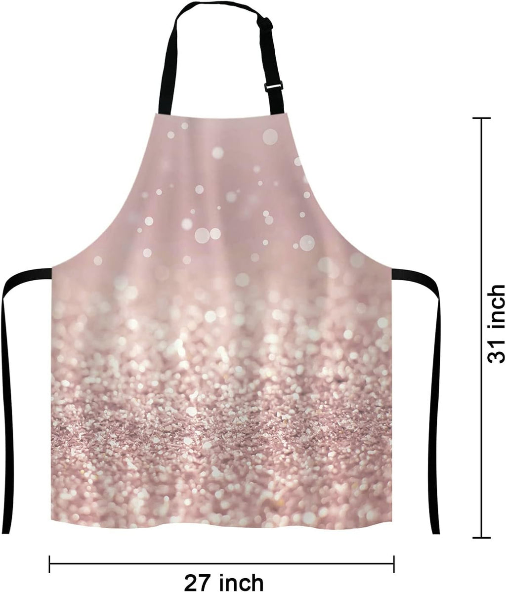 Rose Gold Rainbow Glitter Bib Apron with Adjustable Neck for Men Women,Suitable for Home Kitchen Cooking Waitress Chef Grill Bistro Baking BBQ Apron