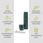 BALIBETOV Complete Yerba Mate Set - Modern Mate Gourd, Thermal Flask, Bombilla and Cleaning Brush Included - All Premium Quality 304 18/8 Stainless Stee (Green)