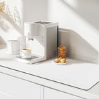 Matace Designer Coffee Bar Mat, Extra Large 17 x 31.5 Inches, Rubber Backing, Absorbent Coffee Maker Mats for Dish Drying, Kitchen Countertop, Heat Resistant, Solid White