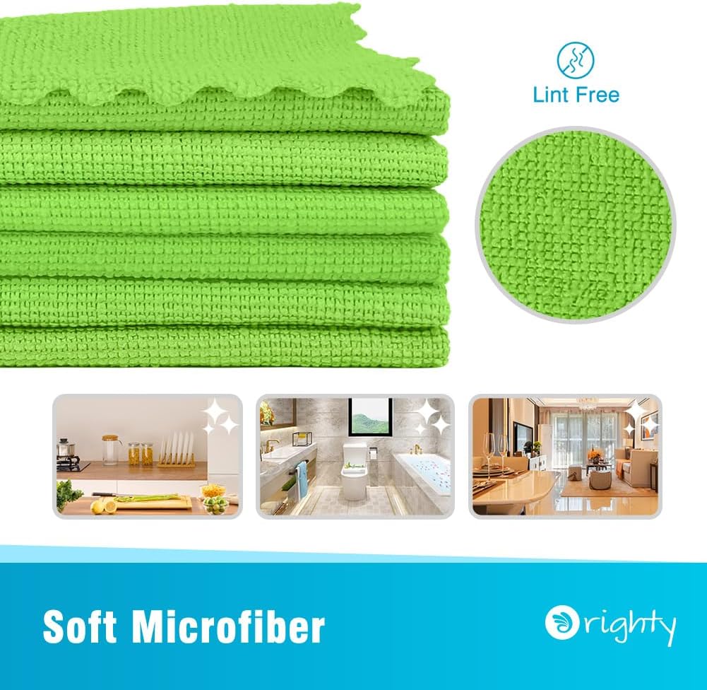 Orighty Microfiber Cleaning Cloth, 24 Pack Highly Absorbent Cleaning Supplies, Reusable Clean Rags for House, Microfiber Cloth for Kitchen, Window, Car Care, 11.5x11.5 inch Green
