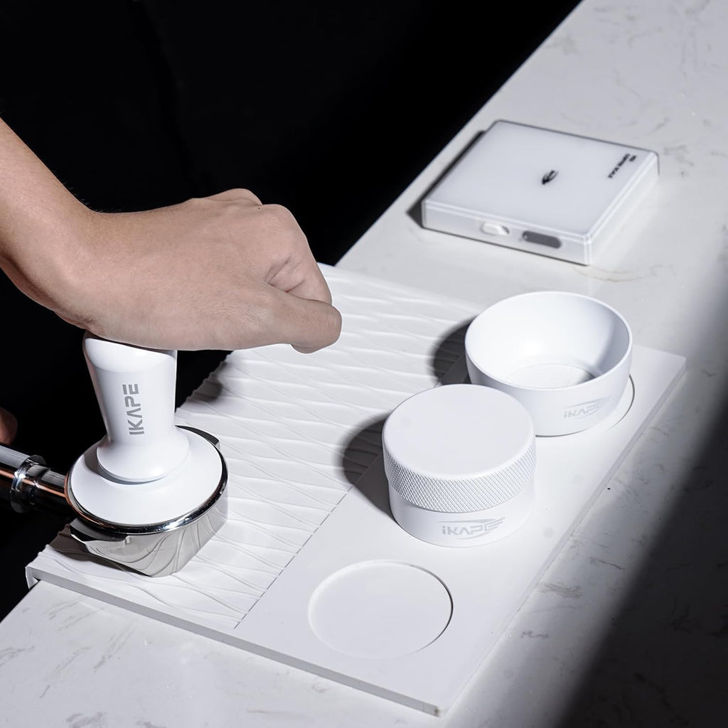 IKAPE 51mm Espresso Tamper, Premium Barista Coffee Tamper with Calibrated Spring Loaded, 100% Flat Stainless Steel Base Tamper for Espresso Machine(White)