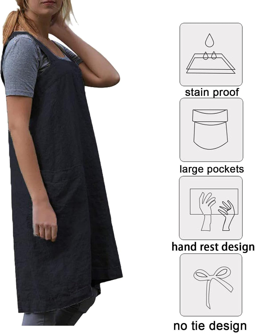 ZQFFB Pinafore Cross Back Apron for Women with Pockets Japanese Smock for Work Gardening Cooking Painting Baking