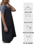ZQFFB Pinafore Cross Back Apron for Women with Pockets Japanese Smock for Work Gardening Cooking Painting Baking