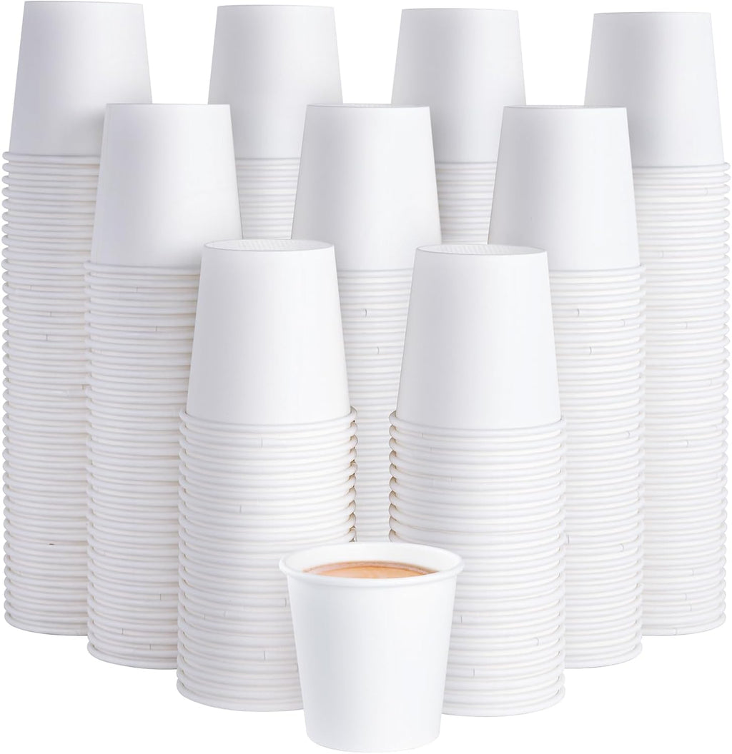 JOLLY PARTY 300 Pack 4 oz Disposable Paper Coffee Cup, Hot/Cold Beverage Drinking Cups for Water, White Hot Paper Coffee Cups