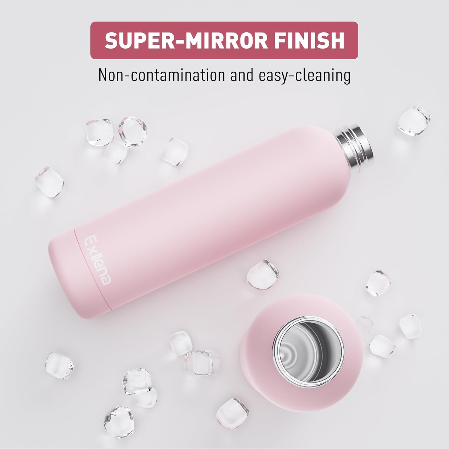 Slim Insulated Water Bottles for Travel 32oz with Clip, Double Wall Vacuum Stainless Steel Water Bottle Keeps Drinks Cold 24 Hrs/Hot 12 Hrs, 100% Leakproof, BPA Free(Pink)