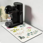 Bloss Dish Drying Mat, 12.2"x19.7" Absorbent Coffee Bar Mat with Waterproof Rubber Back, Fit Under Coffee Maker Machine/Kitchen Counter(Rose)