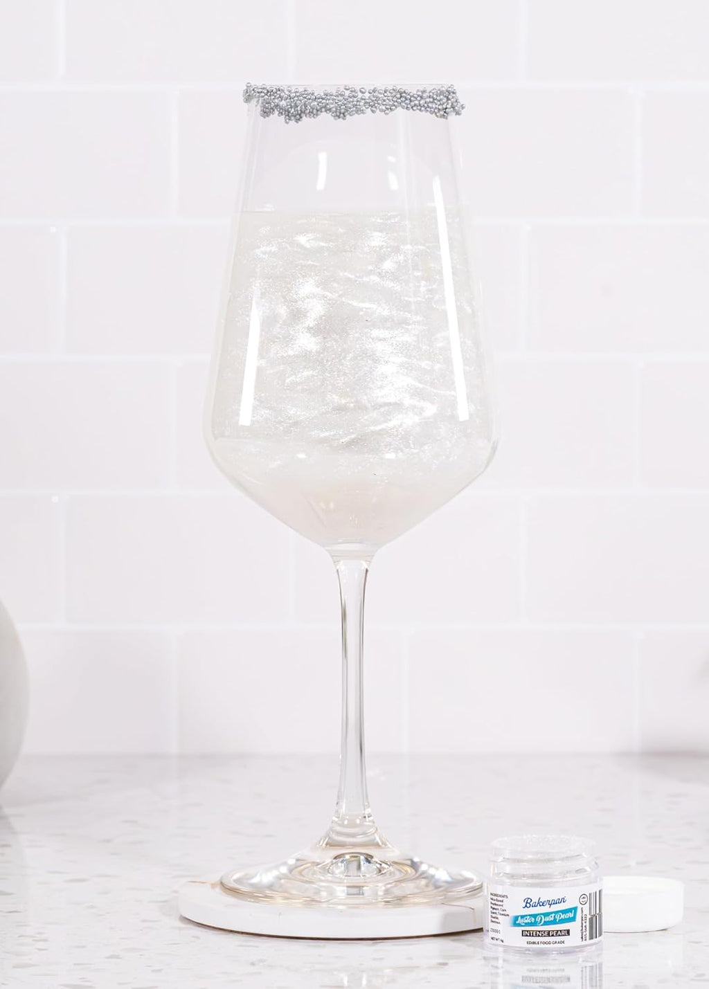 Bakerpan Pearl Luster Dust Edible, Intense White Edible Glitter for Cocktails, 4 Grams Edible Glitter for Cake Decorating, Cookies, Chocolates and Candies, Drinks (Made in USA)