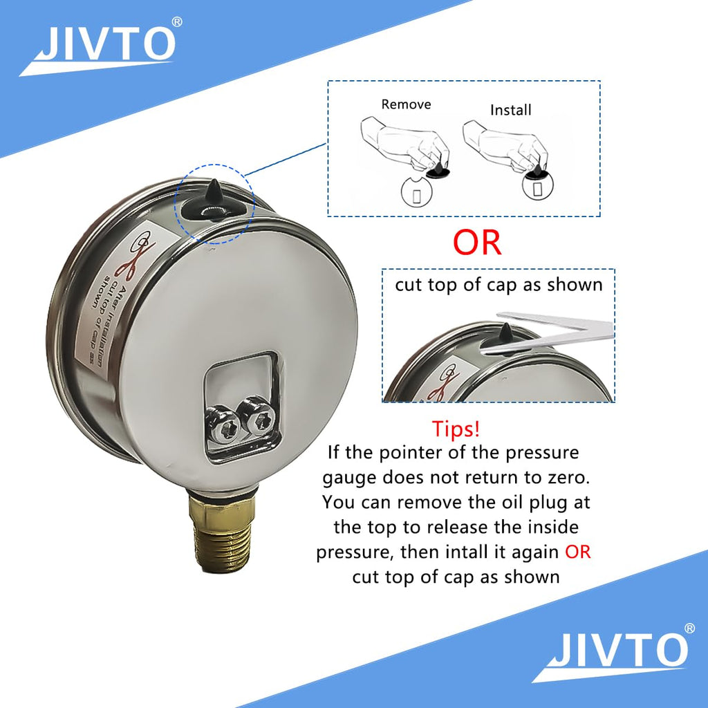 Pressure Gauge,Glycerin Liquid Filled,2.5" Dual Scale Dia,0-5000 psi/bar/kpa,1/4" NPT Male Brass Connection,Lower Mount, Stainless Steel Case,for Pneumatic,Pump,Hose,Well Tank,Gas Air Water Oil