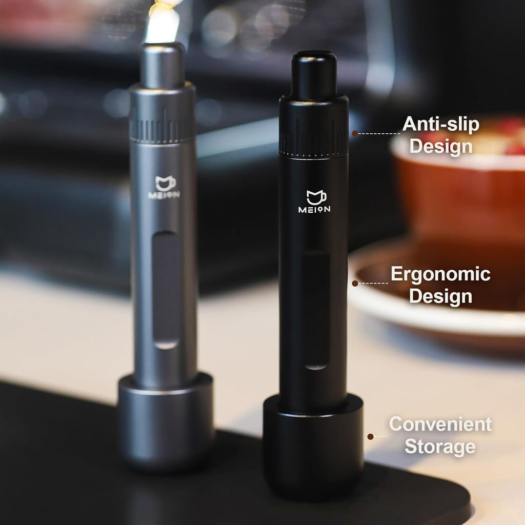 MEION Retractable WDT Espresso Distribution Tool Espresso Stirrer Tools, 0.35mm 6 Needles Coffee Distributor with Extra 6 Replaceable Needles, Espresso Machine Accessories for Barista (Black, V2)