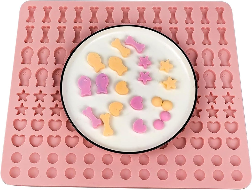Dog Treat Molds 130 Cavity Mini Silicone Molds Star Heart Bone Fish Roud Shape for Baking Biscuits, Cookie, Candy, Chocolate, Gummy, Cookie