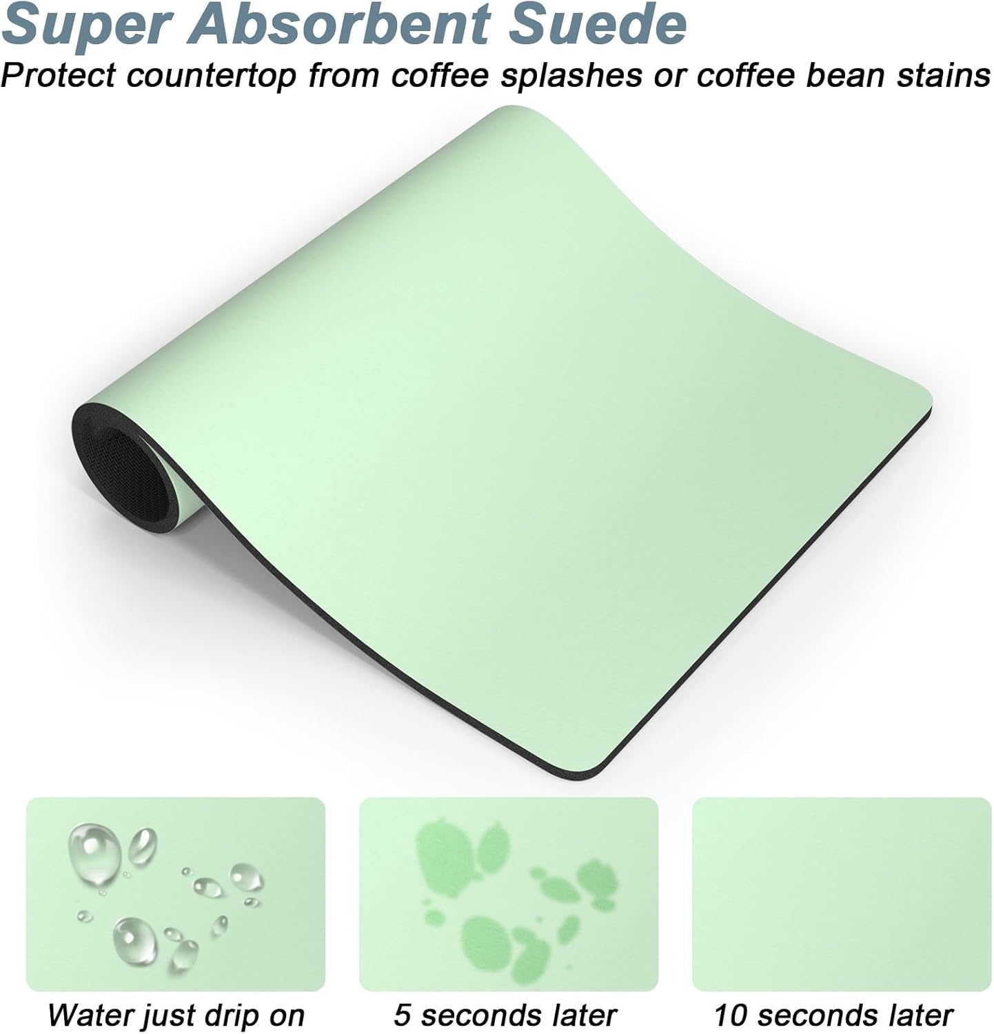 Rnivvi Coffee Mat, 12" x 19" Coffee Bar Mats for Espresso Machine Station Accessories and Organizer, Hide Stain Rubber Backed Absorbent Dish Drying Pad for Kitchen Counter, Cute Bar Decor Pad, Green