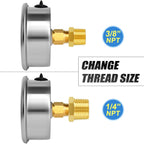 MEANLIN MEASURE -30inHG~30Psi Stainless Steel 1/8" NPT 2.5" FACE DIAL Vacuum Pressure Gauge, Center Back Mount, with 1/4" NPT and 3/8" NPT Hex Bushing
