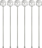 6Pcs Skull Swizzle Sticks 8.7inch Coffee Stirrers Reuseable 18/10(304) Stainless Steel Beverage Cocktail Stirrer for Bar Halloween Party Mixing Drinks
