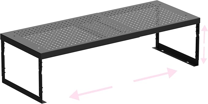 Stackable Expandable Metal Shelf Organizer - Adjustable Wire Storage Rack with Holes for Kitchen, Bathroom, Cabinet, Office - Space Saving, Durable & Sturdy Design（1PACK/Medium/Black