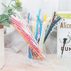 50 Pack Bent Reusable Straws, BPA-Free, 9" Colorful Hard Plastic Stripe Drinking Straw for Mason Jar Tumbler, Family or Party Use With Cleaning Brush