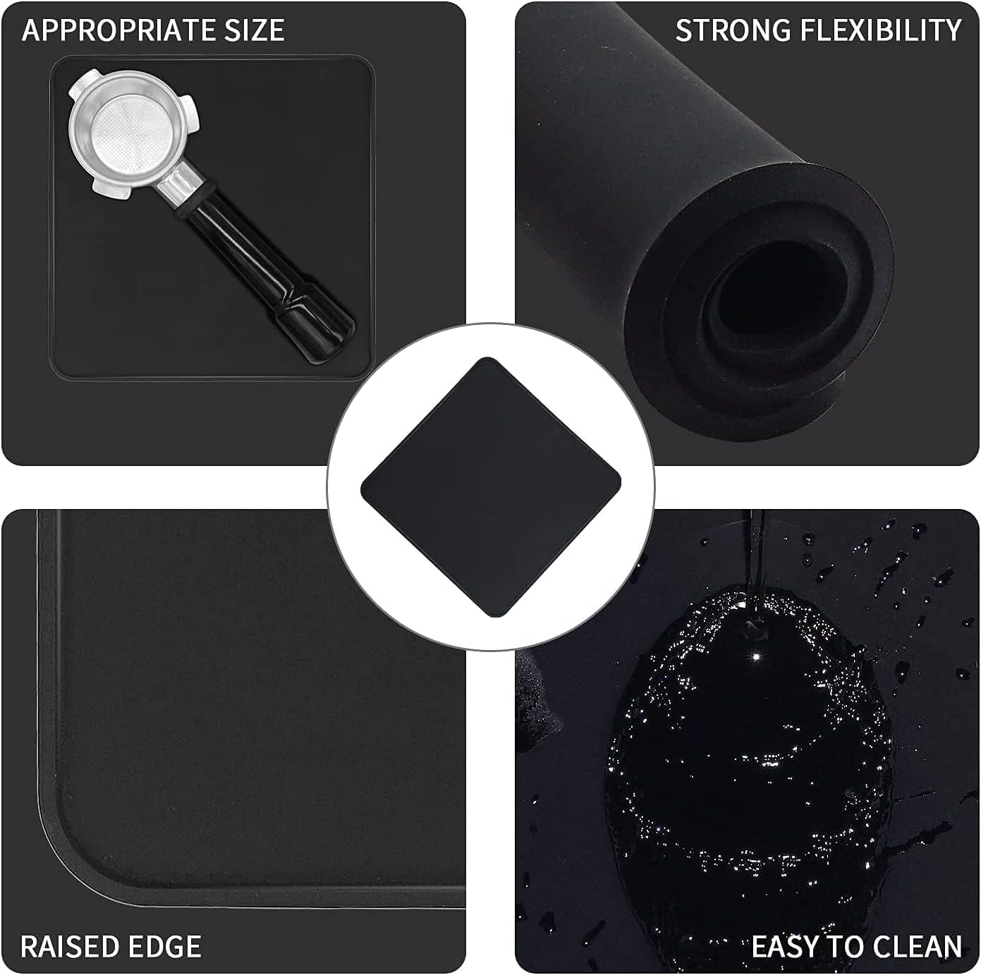 Coffee Tamper Mat for Portafilter - Silicone Tamping Pad -Espresso Machine Accessories (Black)