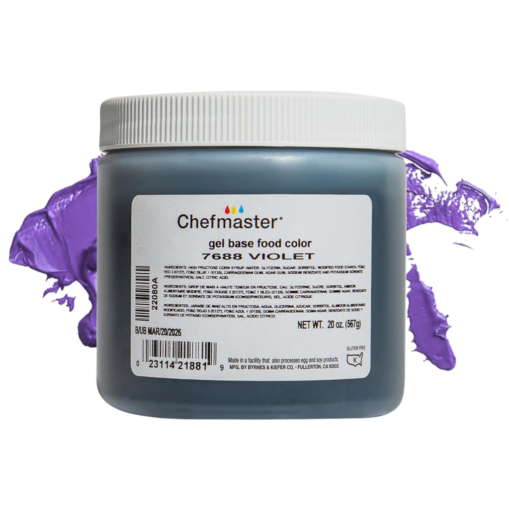 Chefmaster Violet Gel Food Coloring | Vibrant Color | Professional-Grade Dye for Icing, Frosting, Fondant | Baking & Decorating | Fade-Resistant | Easy-to-Use | Made in USA | 20 oz