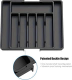 Silverware Drawer Organizer, Expandable Utensil Tray Adjustable from 13-22.4" Wide, BPA-Free Plastic Cutlery Holder with 8 Compartments, Black