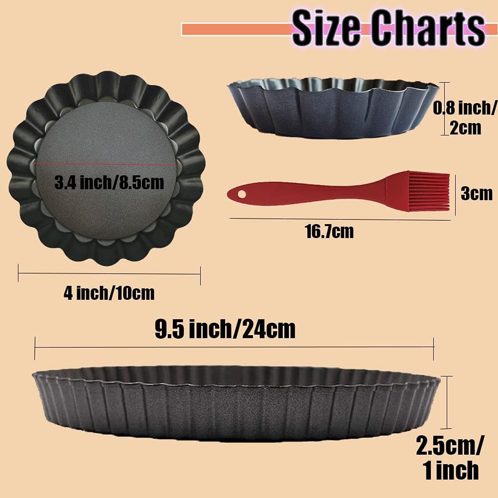 DATANYA 7Packs Tart Pan 9 Inch Removable Bottom with 4 Inch Mini Tart Pans Non-Stick Loose Bottom Quiche Pan Heavy Duty Carbon Steel Pie Tart Pans for Mousse Cakes, Dessert Baking