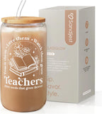 SANDJEST Teacher Glass Can, Teachers Plant Seeds That Grow Forever Cup with Lid & Straw, Coffee Aesthetic Cups, Gift for Christmas Teacher Appreciation, Gifts for Women, 16oz