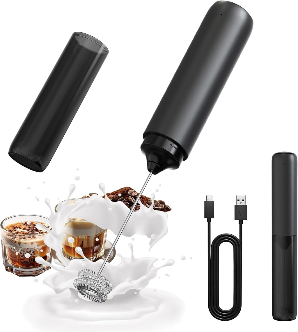 CIRCLE JOY Rechargeable Milk Frother Hanheld, Dual Spring Whisk Electric Coffee Frother, Portable Hand Frother Wand Drink Mixer for Matcha Lattes Cappuccino, Kitchen Gifts, Black