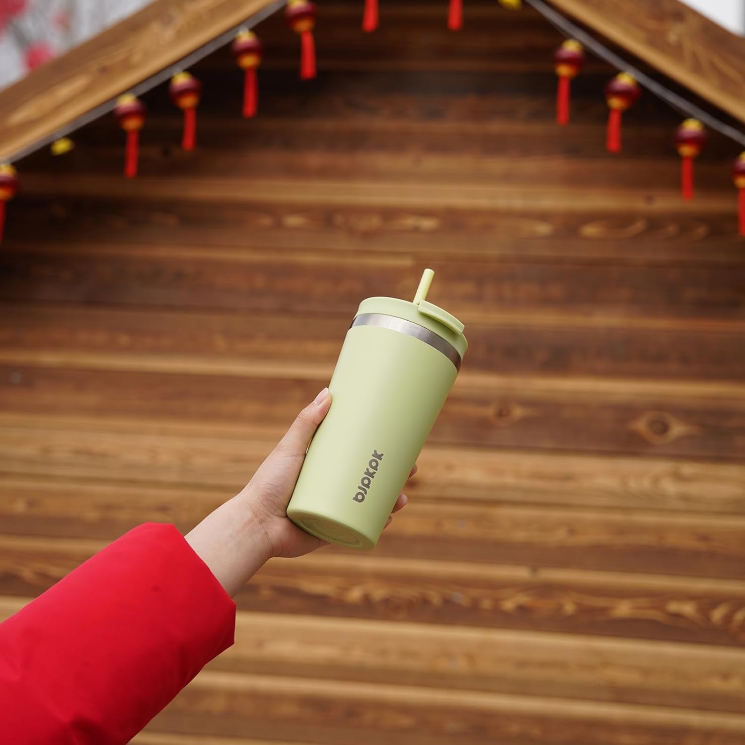 BJPKPK 18oz Insulated Tumbler With lid And Straw Stainless Steel Tumblers Travel Coffee Mug Reusable Thermal Cup,Macaron Green