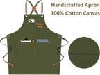 AFUN Chef Aprons for Men Women with Large Pockets, Cotton Canvas Cross Back Heavy Duty Adjustable Work Apron, Size M to XXL (Armygreen)