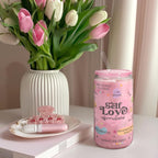 SANDJEST Inspiration Glass Can, Self Love Iced Coffee Aesthetic Cup, Gifts for Christmas Birthday, Gift for Women Girls, 16oz