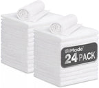 Microfiber Cleaning Cloth, 24 Pack Soft Towel for Cars Bulk Shop Towels Absorbent Car Wash Rags for Automotive Bar Mechanic Restaurant Garage Housekeeping, 11.5"x 11.5", White