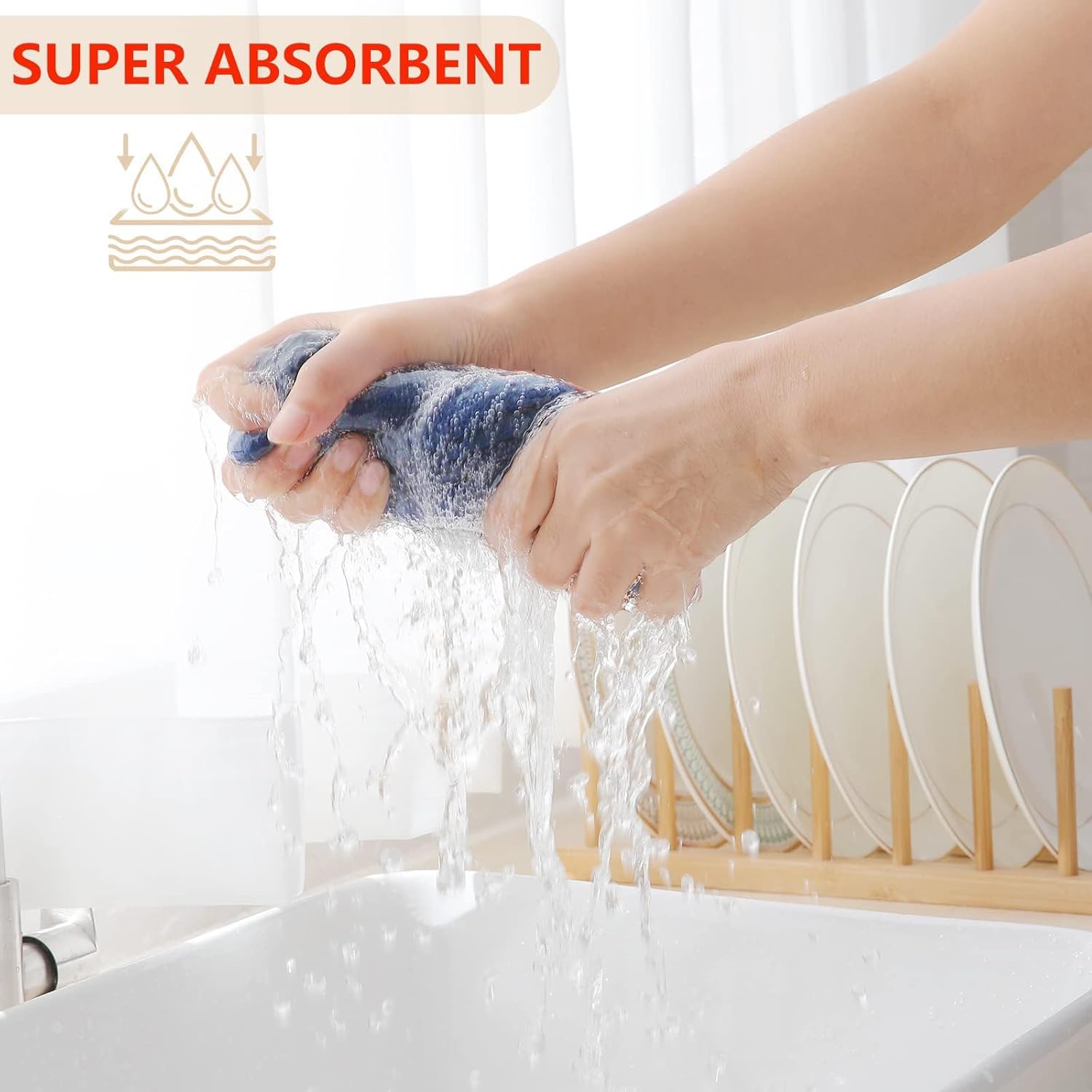 Homaxy 100% Cotton Waffle Weave Kitchen Dish Towels, Ultra Soft Absorbent Quick Drying Cleaning Towel, 13 x 28 Inches, 12-Pack, Navy Blue