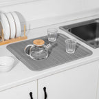 Silicone Dish Drying Mat for Multiple Usage,Easy clean,Eco-friendly,Heat-resistant Silicone Mat for Kitchen Counter or Sink,Refrigerator or Drawer Liner Grey XL 18 inches x 16 inches