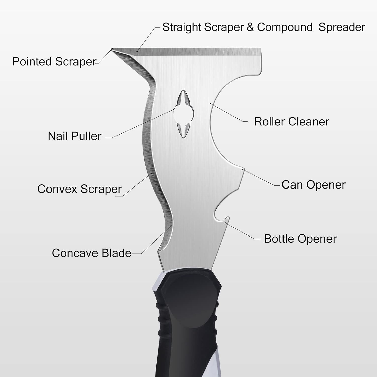 Mister Rui 10 in 1 Putty Knife - Multi Use Painters Tool, Taping Knife, Paint & Metal Scraper with Hammer End, Razor Blade Spackle Tool