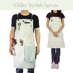 5 Pack Kitchen Apron, Work Apron, Canvas, Multiple Pockets, Gardening, Painting, BBQ, Artist, Carpenter, Sizes M to XXL, White