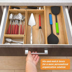 Bamboo Kitchen Drawer Organizer, Wooden Storage Box for Utensil Organizer Silverware Tray Cutlery Holder Flatware Containers - Multi-Use Deep Drawer Dividers Organizer for Bathroom, Jewelry, 12"3"2.5"