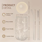 Mushroom 16oz Can Glass Tumbler with Acrylic Lid & Straw, Iced Coffee Cup for Women, Aesthetic Cups Gifts for Birthday Christmas