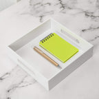 White Sturdy Acrylic Tray with Handles-8x8 Inch- Countertop Organizer Tray for Kitchen,Bathroom,Office- Storage Box for Cosmetics, Jewelry,Toiletries,Toy,Gadgets