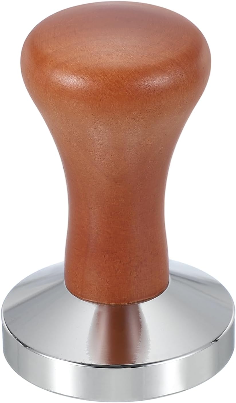 uxcell 58mm Coffee Tamper, Stainless Steel Espresso Press Tamper, Espresso Tamper with Wooden Handle Suitable for Coffee Shop, Restaurant Bar, Bakery (Dark Brown)