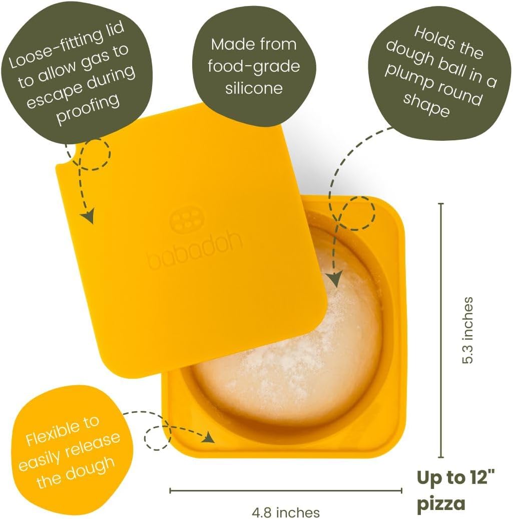 Babadoh Pizza Dough Proofing Silicone Containers with Lids | Pizza Making Accessories | The Perfect Pizza | Set of 6 | Multi Yellow (2 Dough, 2 Olive, 2 Yellow) | Original Size (make 12" Pizzas)