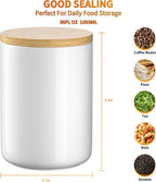 White Ceramic 1050mL 4 cup Food Storage Jar Canister with Airtight Bamboo Lid and Silicone Seal Container for Counter - Great for Coffee Sugar Treat Snack Treats for Dog Cat Rawhide Milkbone (White)