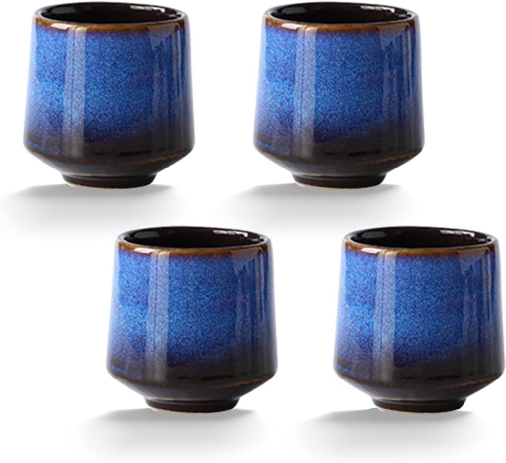 Ceramic Kung Fu Tea Set - 4 Piece Companion Cup Set for Coffee, Yerba Mate, Espresso (Blue)