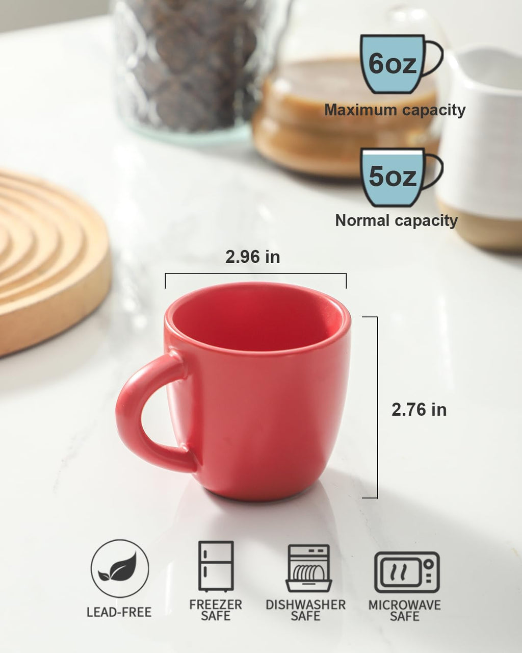 Hasense Espresso Cups Set of 4 Perfect for Demitasse, Cappuccino, Tea Bag and Juice, 5 Ounce Ceramic Stackable Mini Coffee Mugs Suit for Espresso Machine and Coffee Maker, Red